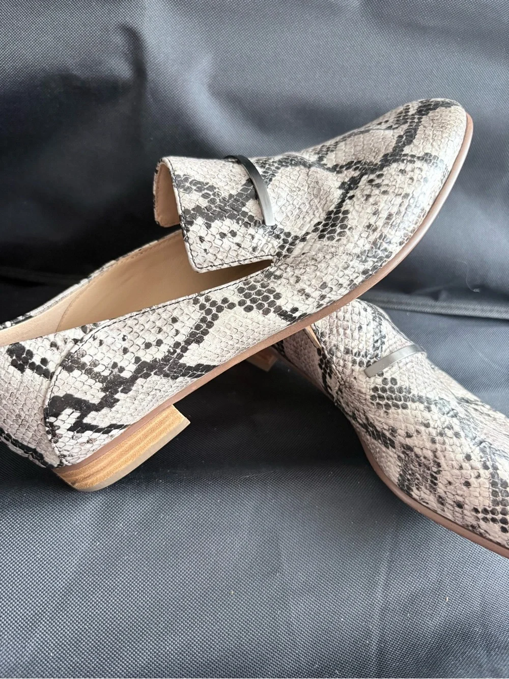 Womens Snake-Print Slip-On Loafers